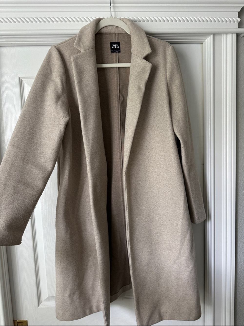 Zara Beige Long Open-Front Trench Coat